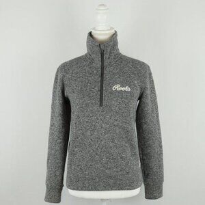 Roots Women's Extra Small Gray Heather 1/4 Zip Fleece Lined Embroidered Pullover